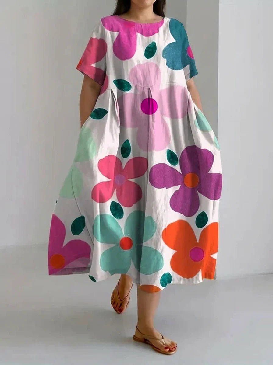 Aveline | Casual Loose Dress with Retro Botanical Floral Print