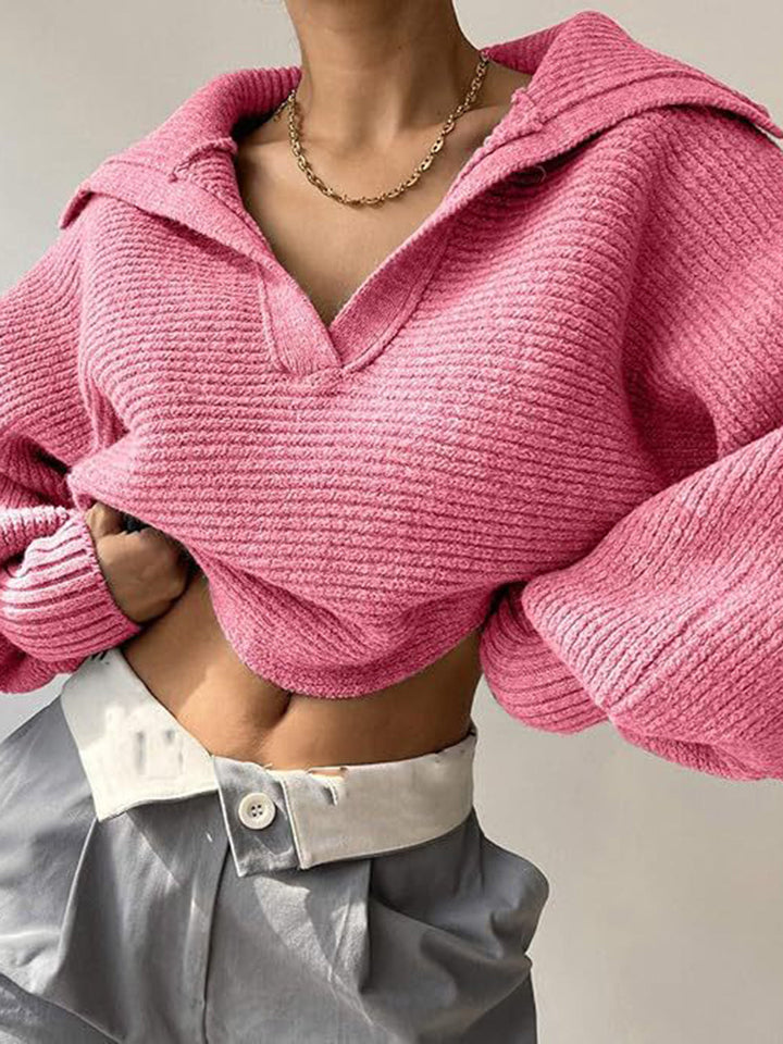 Jane | Women's Ribbed Polo Sweater with Split Collar and Wide Cuffs