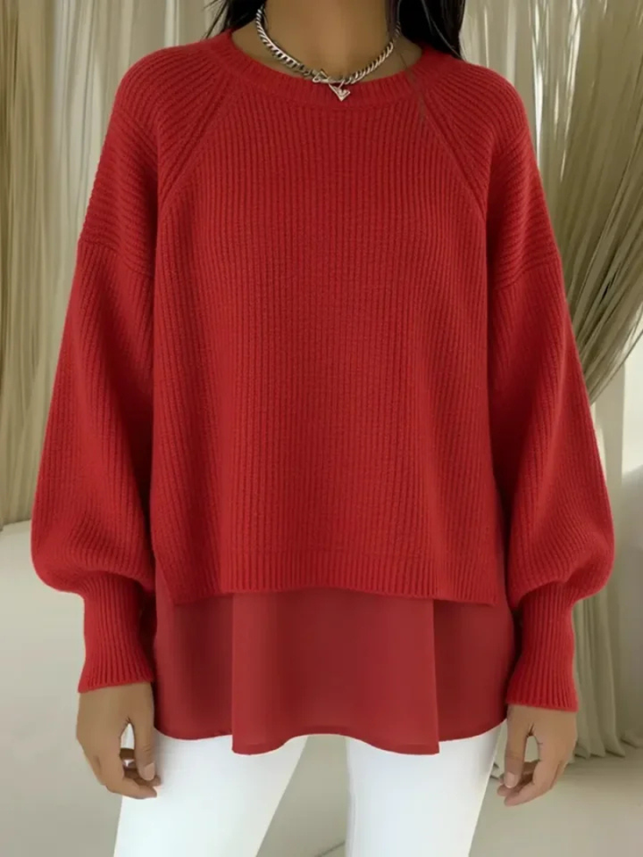 Kestlyn | Women's Ribbed Knit Sweater with Layered Woven Detail