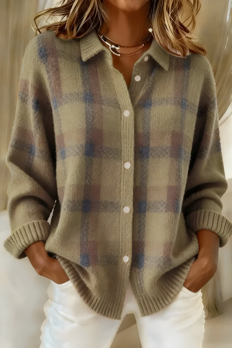 Anna - Cozy Checked Knit Cardigan