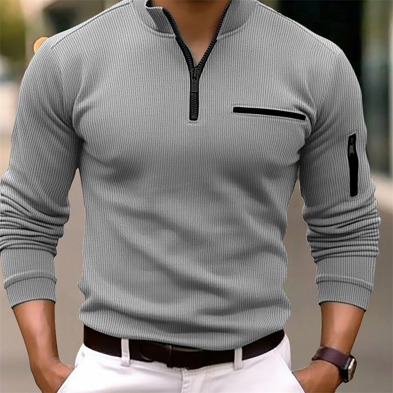 Gusteous Men's Long Sleeve Zip Polo in Soft Touch Fabric