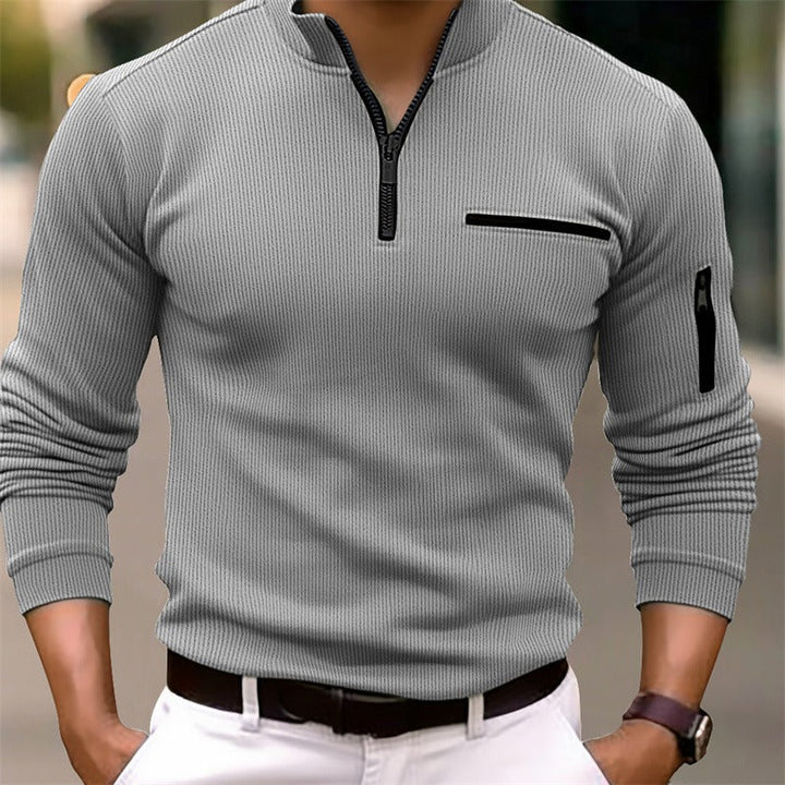 Gusteous Men's Long Sleeve Zip Polo in Soft Touch Fabric