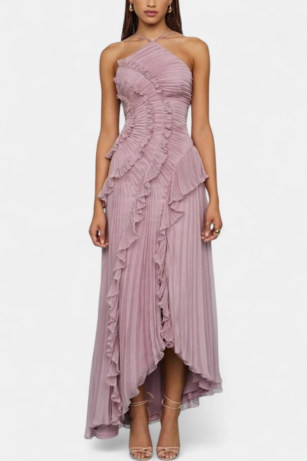 AMY | Alluring Ruffle Halter A-Line Dress