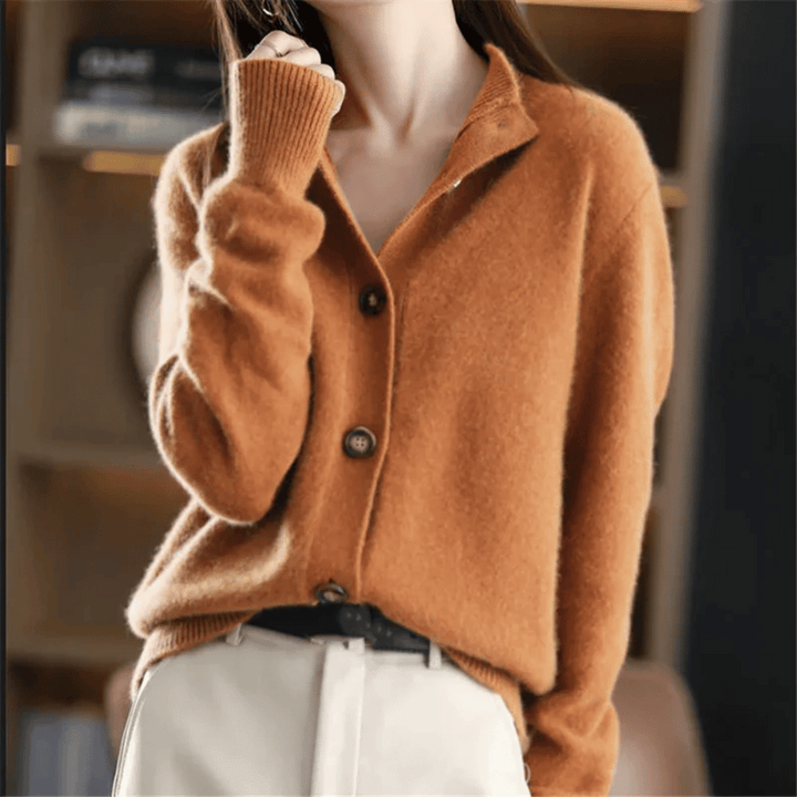 Celeste | Women's Soft Knit High Neck Cardigan with Bold Button Details