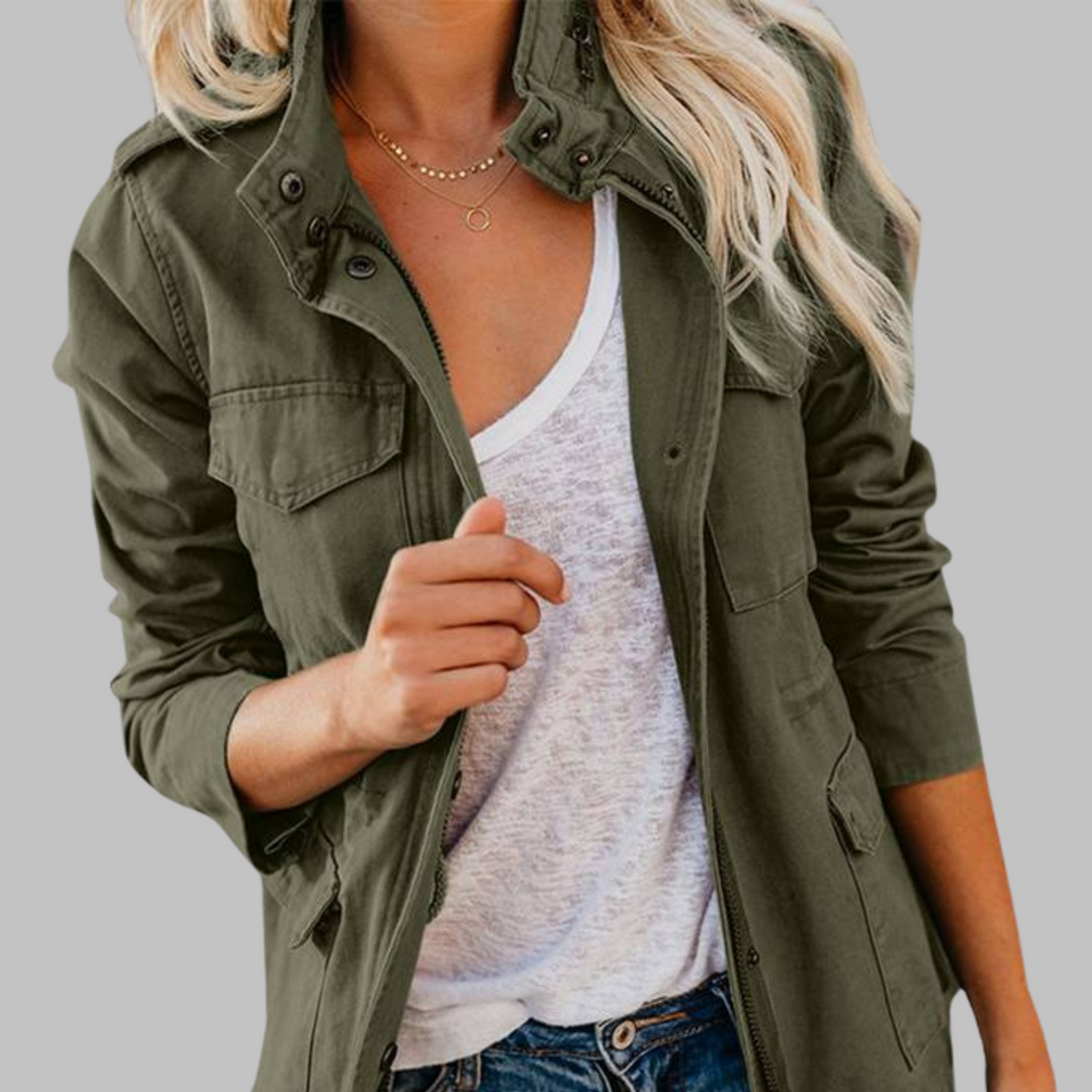 Rhoda | Women's Military-Inspired Jacket with Zip and Button Closure