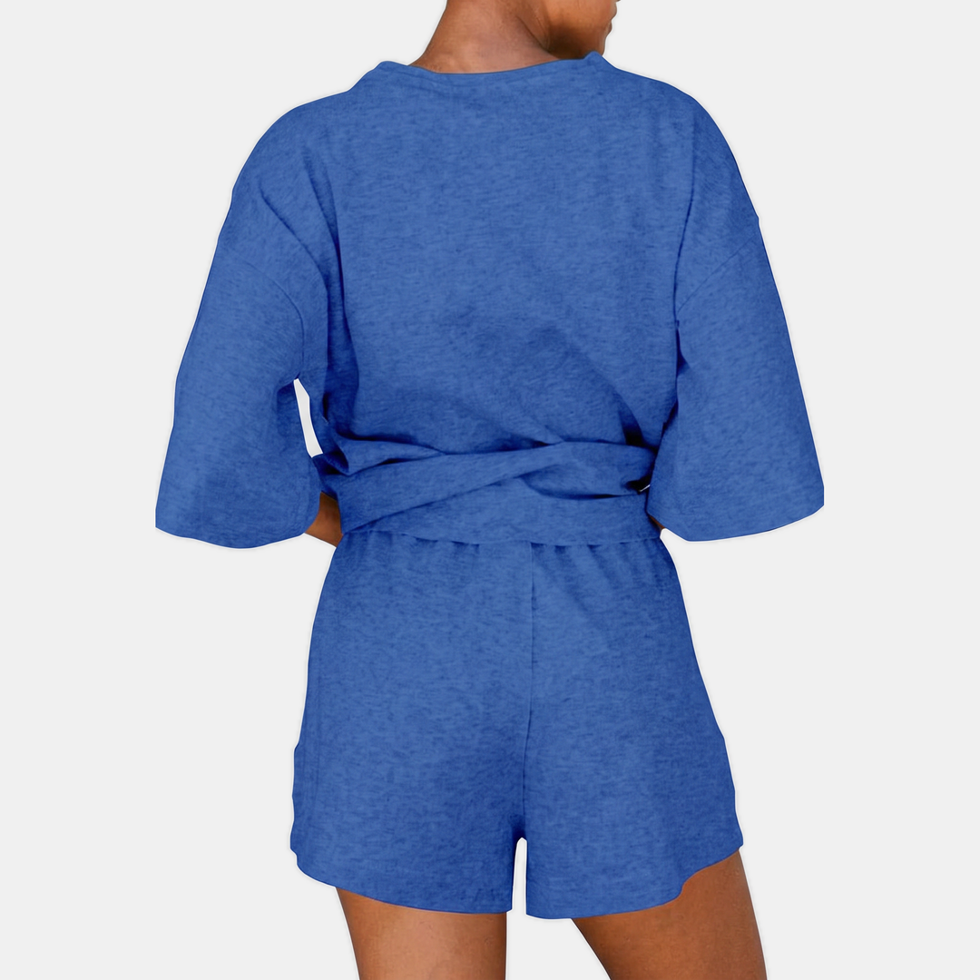 Women's Oversized Lounge Set with Drop Shoulder Top and Mini Shorts