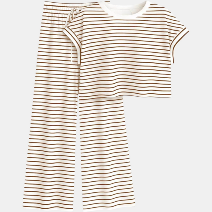 Women's Striped Pajama Set with Open Back and Crossback Design, Wide Leg