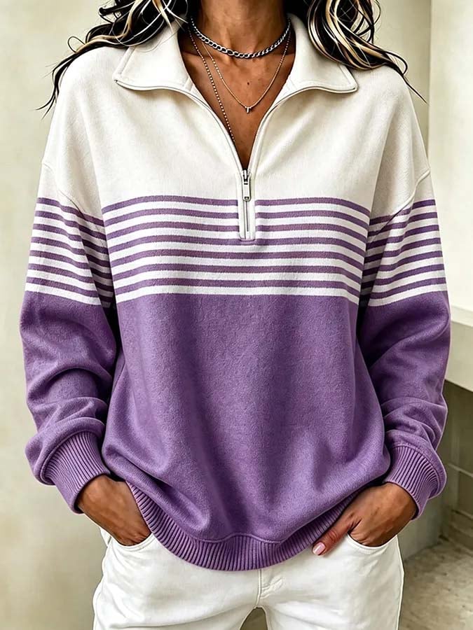 Skylah | Striped Quarter-Zip Sweater Pullover