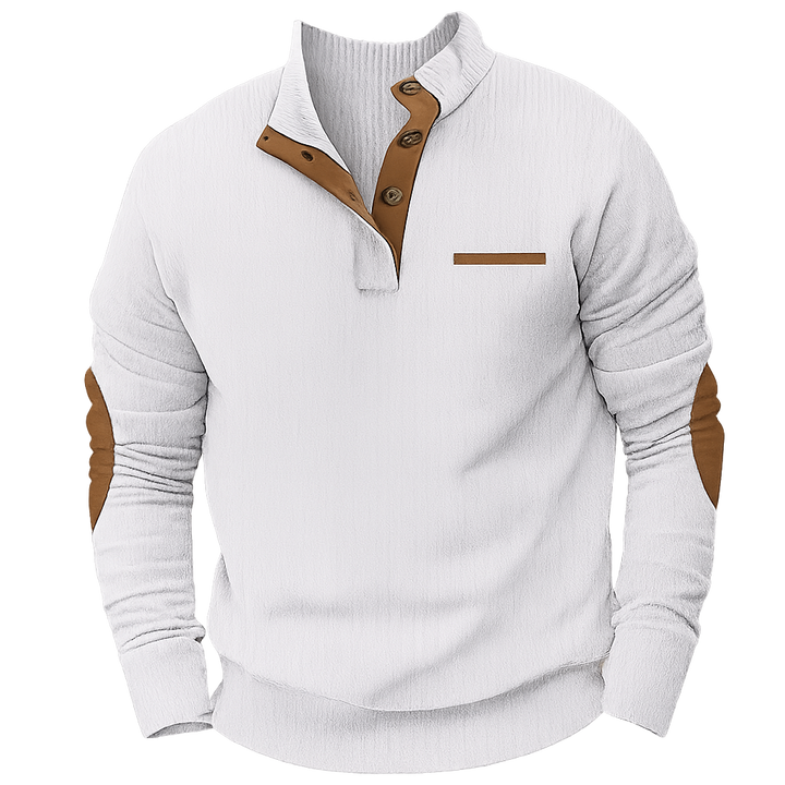 Bellonaro Men's Corduroy Sweatshirt with Quarter Button Stand Collar