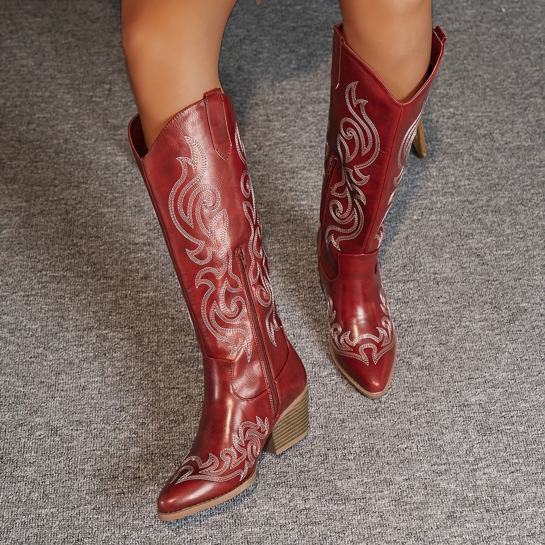 Merle | Women's Embroidered Knee-High Western Boots with Block Heel