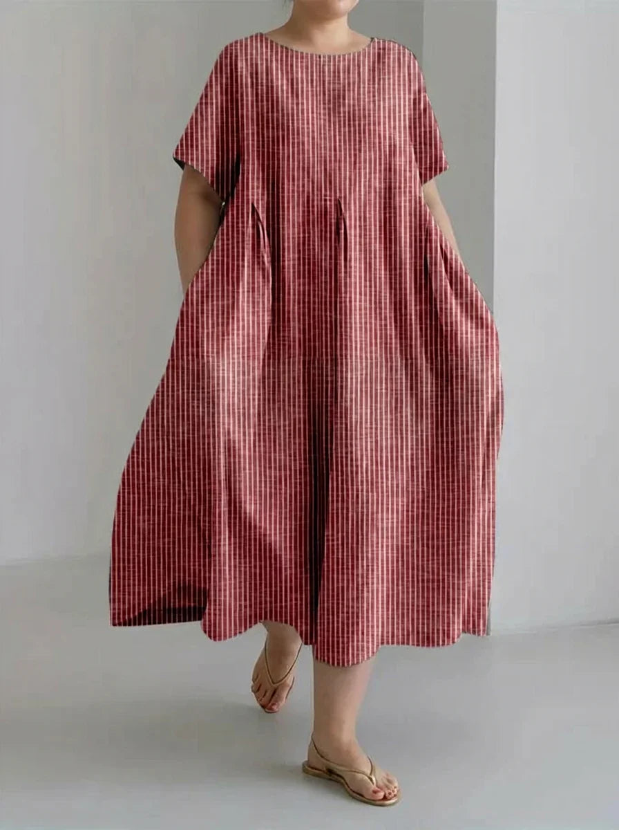 Laisa | Women's Casual Loose Dress with Retro Stripe Design