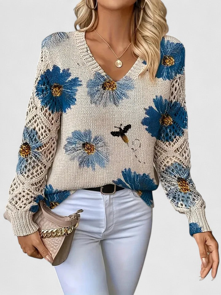 Charlie | Women's Floral Knit Sweater with Elegant V-Neck Design