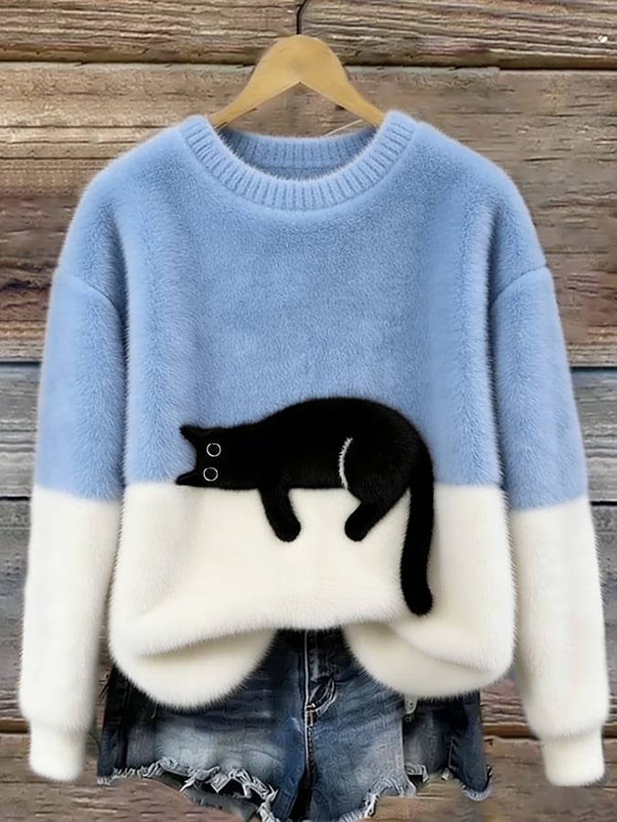 Aileen | Women's Oversized Cat Print Sweatshirt with Cozy Fleece Lining