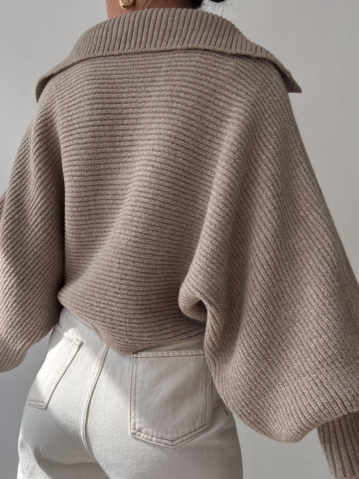 Jane | Women's Ribbed Polo Sweater with Split Collar and Wide Cuffs
