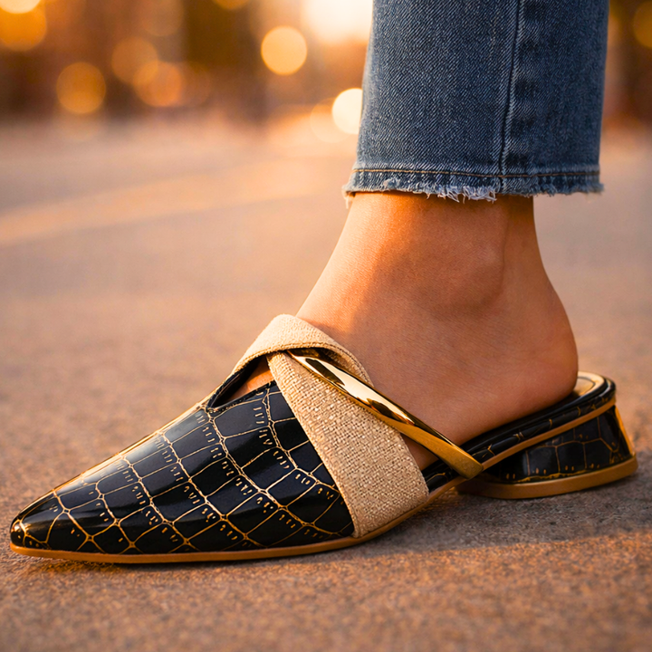 Vivette | Pointed Mule with Gold Accents