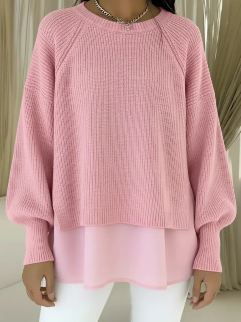 Kestlyn | Women's Ribbed Knit Sweater with Layered Woven Detail