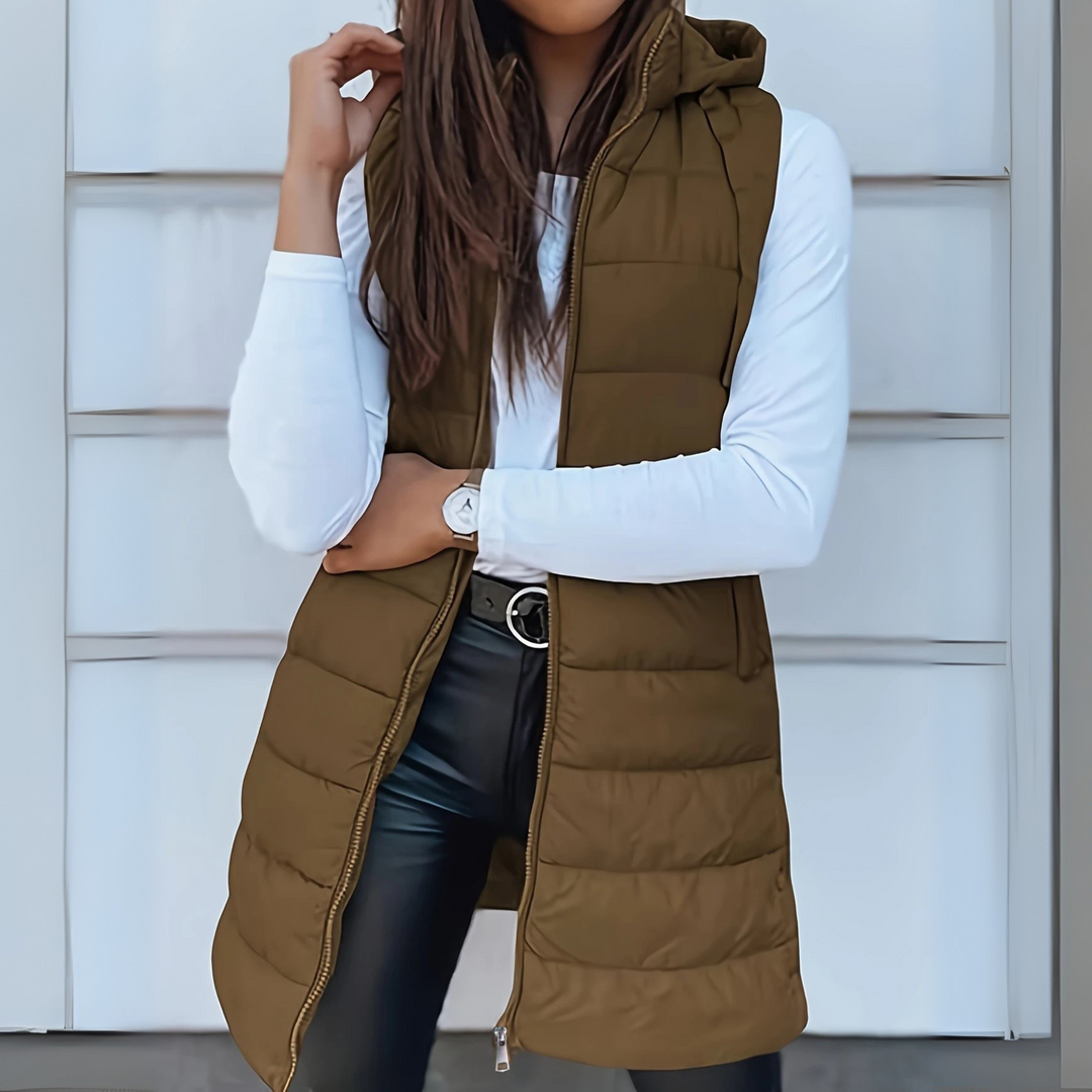 Eirwen | Women's Lightweight Hooded Long Puffer Vest