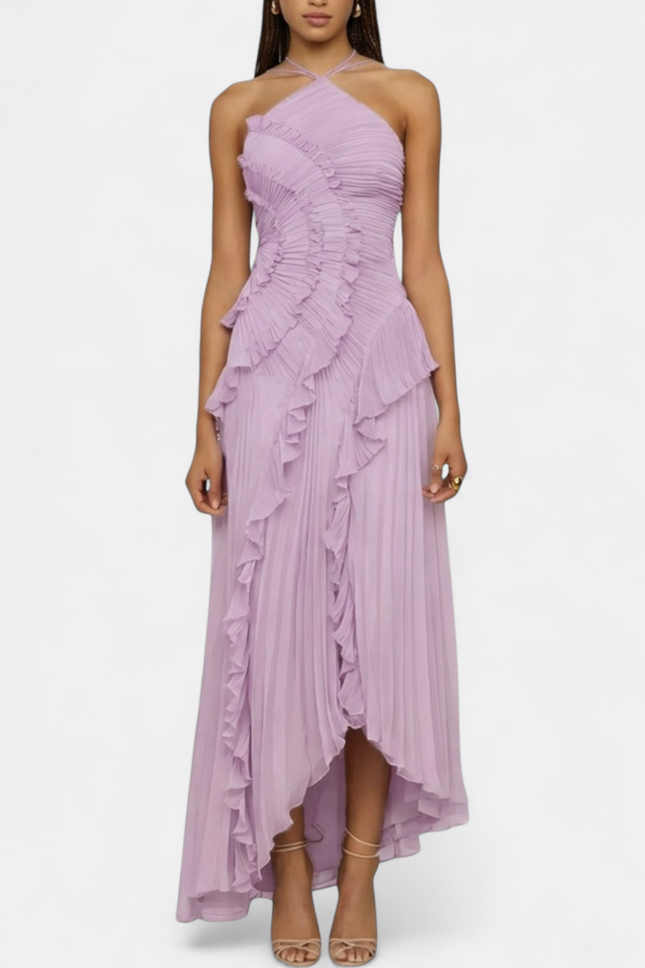 AMY | Alluring Ruffle Halter A-Line Dress