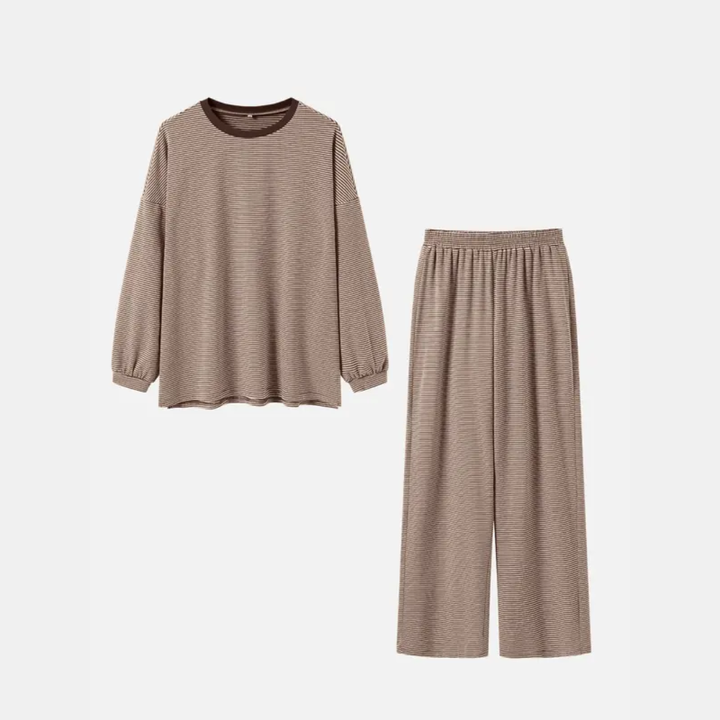 Striped Oversized Two-Piece Women's Pajama Set with Wide Leg