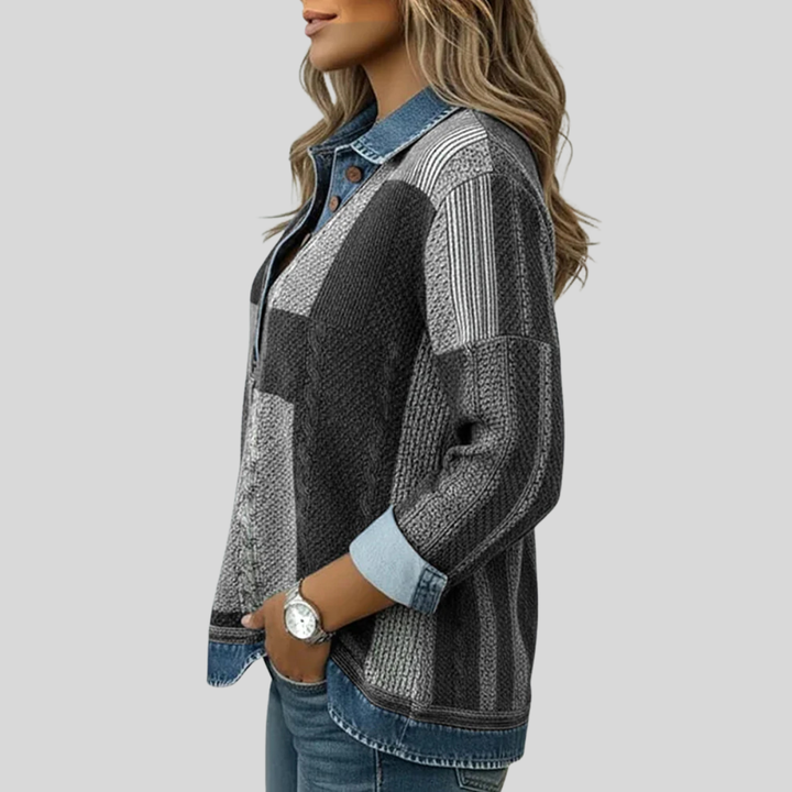 Meridell | Women's Colorblock Panel Sweatshirt Featuring Button Placket