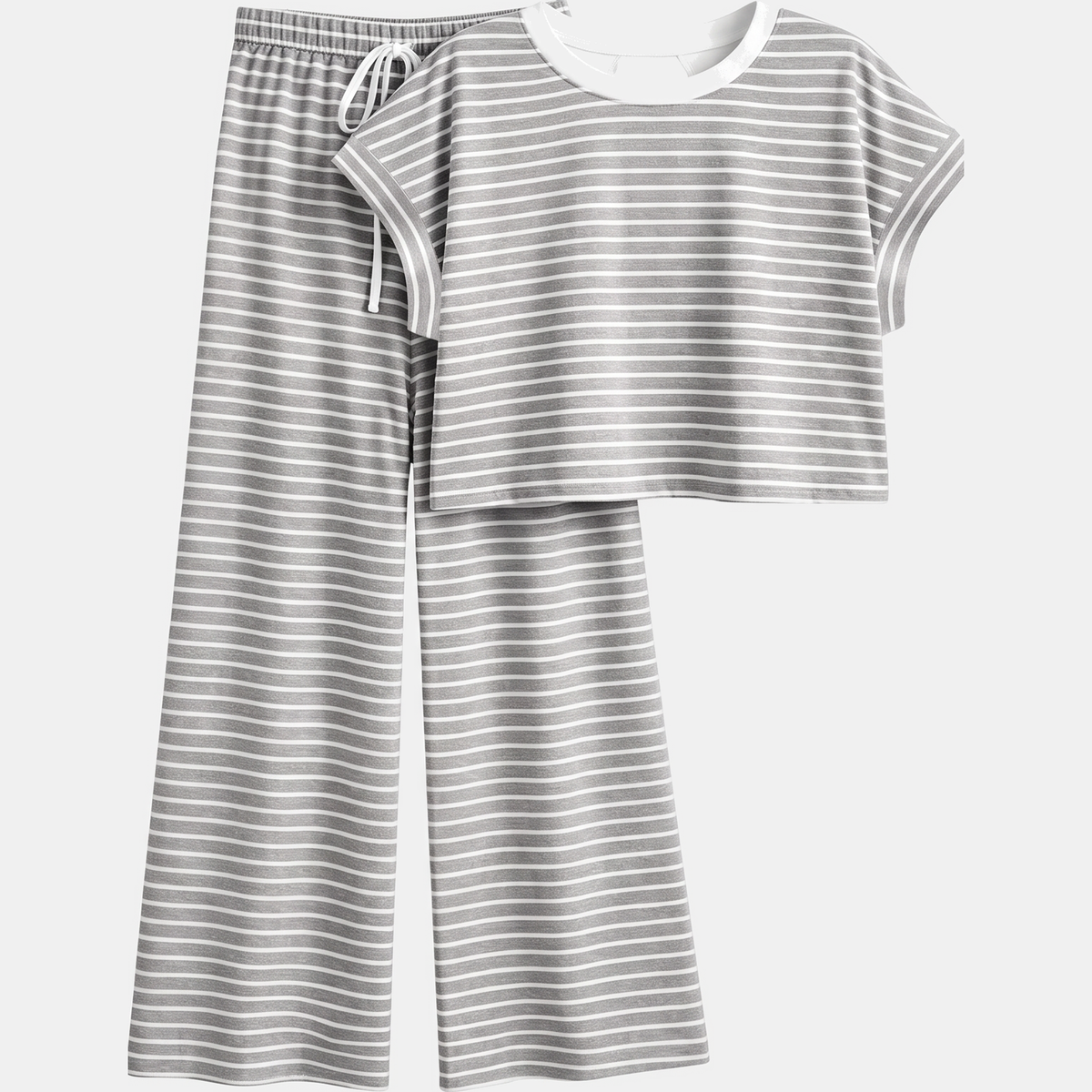 Women's Striped Pajama Set with Open Back and Crossback Design, Wide Leg