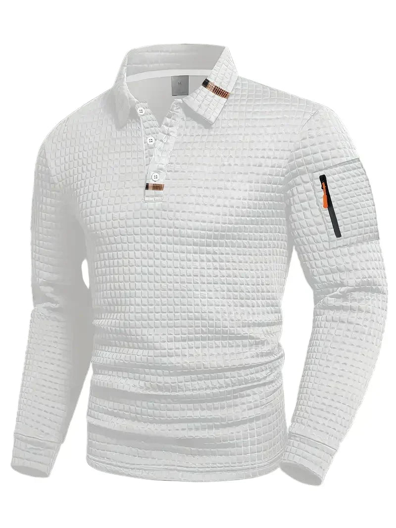 Ivor | Men's Slim Fit Textured Polo with Zip Pocket on Sleeve