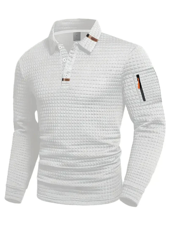 Ivor | Men's Slim Fit Textured Polo with Zip Pocket on Sleeve