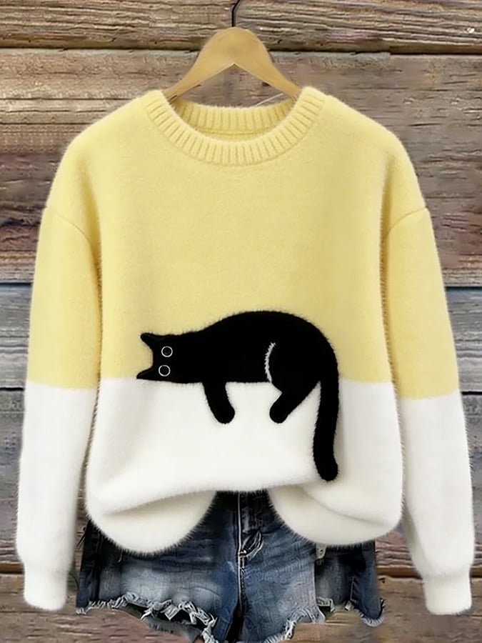 Aileen | Women's Oversized Cat Print Sweatshirt with Cozy Fleece Lining