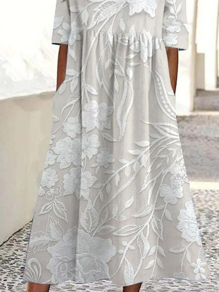 Dovie - Classic Long Floral Dress with 3/4 Sleeves