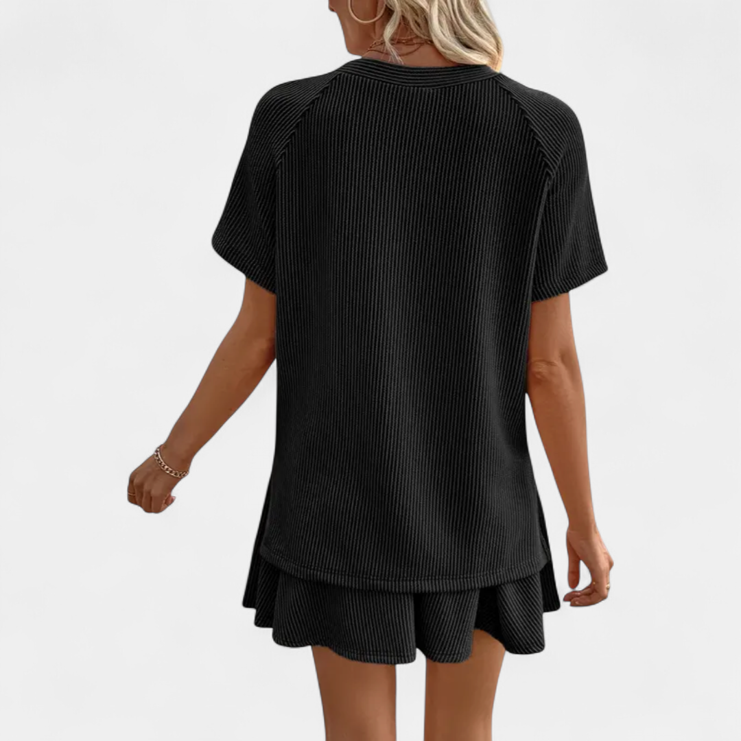 PHOEBE | Ribbed Knit Pleated Mini Skirt Set