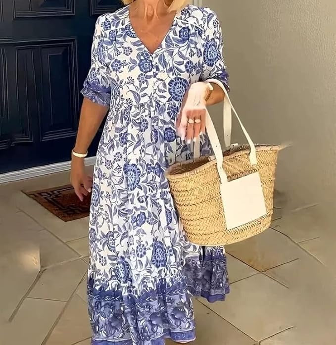 Mavis - Chic V-Neck Bohemian Floral Maxi Dress