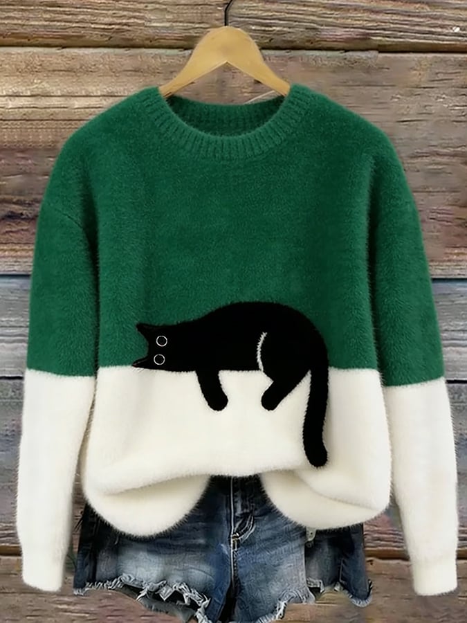 Aileen | Women's Oversized Cat Print Sweatshirt with Cozy Fleece Lining