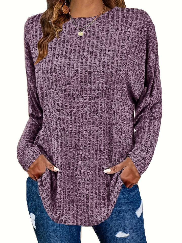 Paloma | Women's Waffle Knit Tunic Sweater with Curved Hem