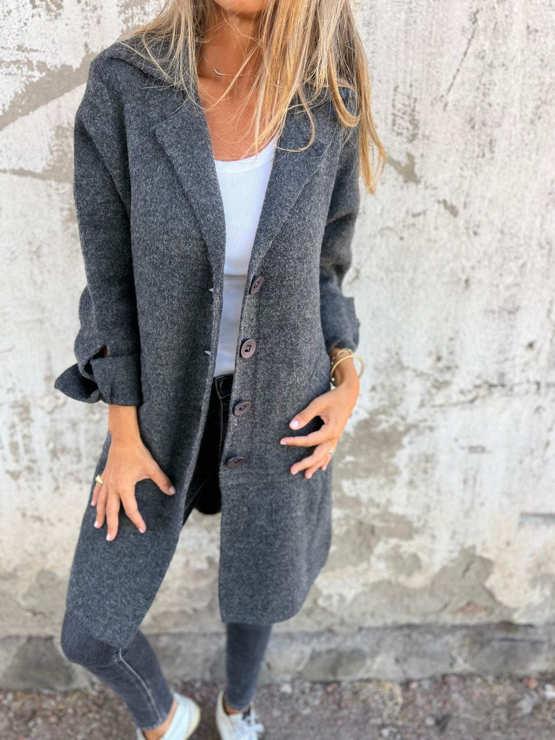 Isabella | Women's Longline Coat with Notch Lapels and Straight Cut
