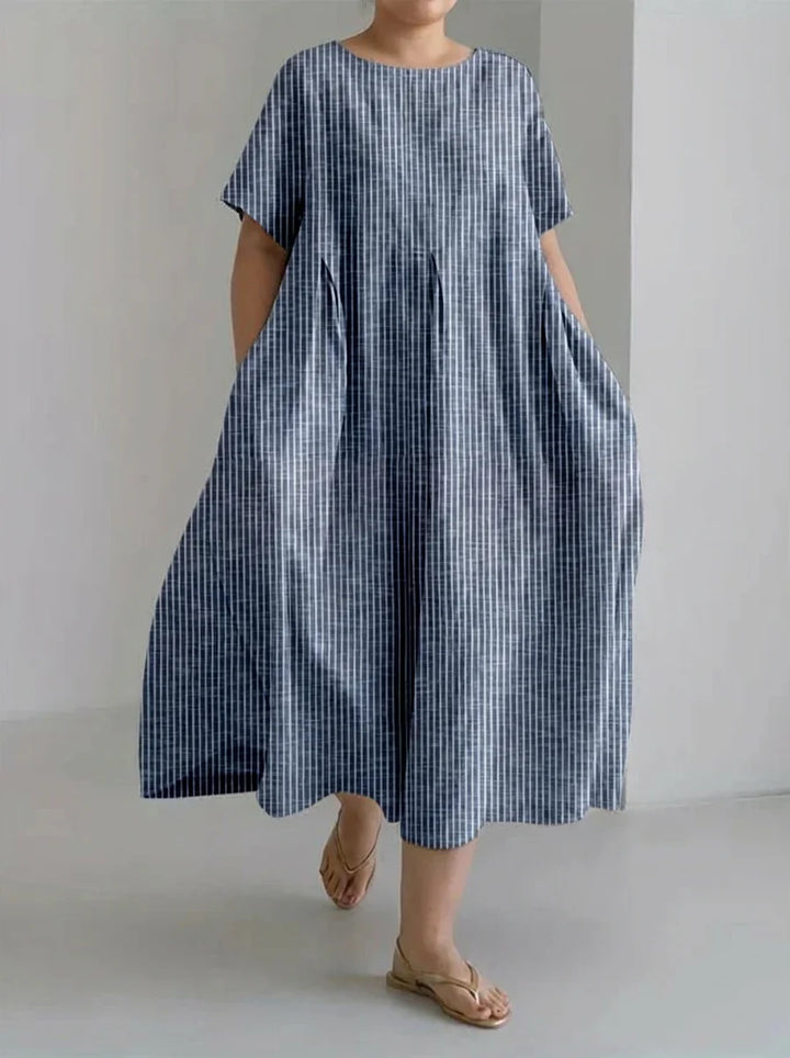 Laisa | Women's Casual Loose Dress with Retro Stripe Design