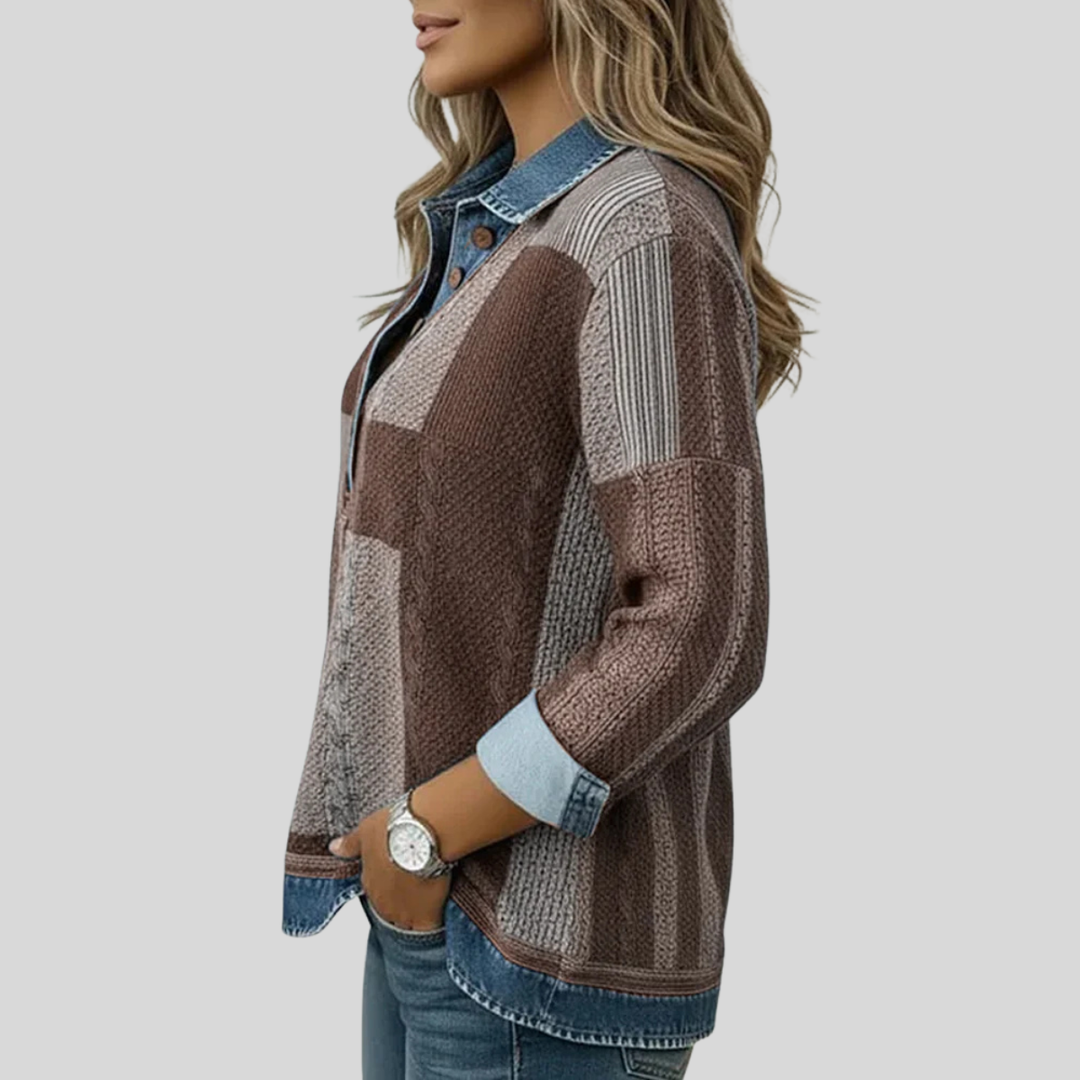Meridell | Women's Colorblock Panel Sweatshirt Featuring Button Placket