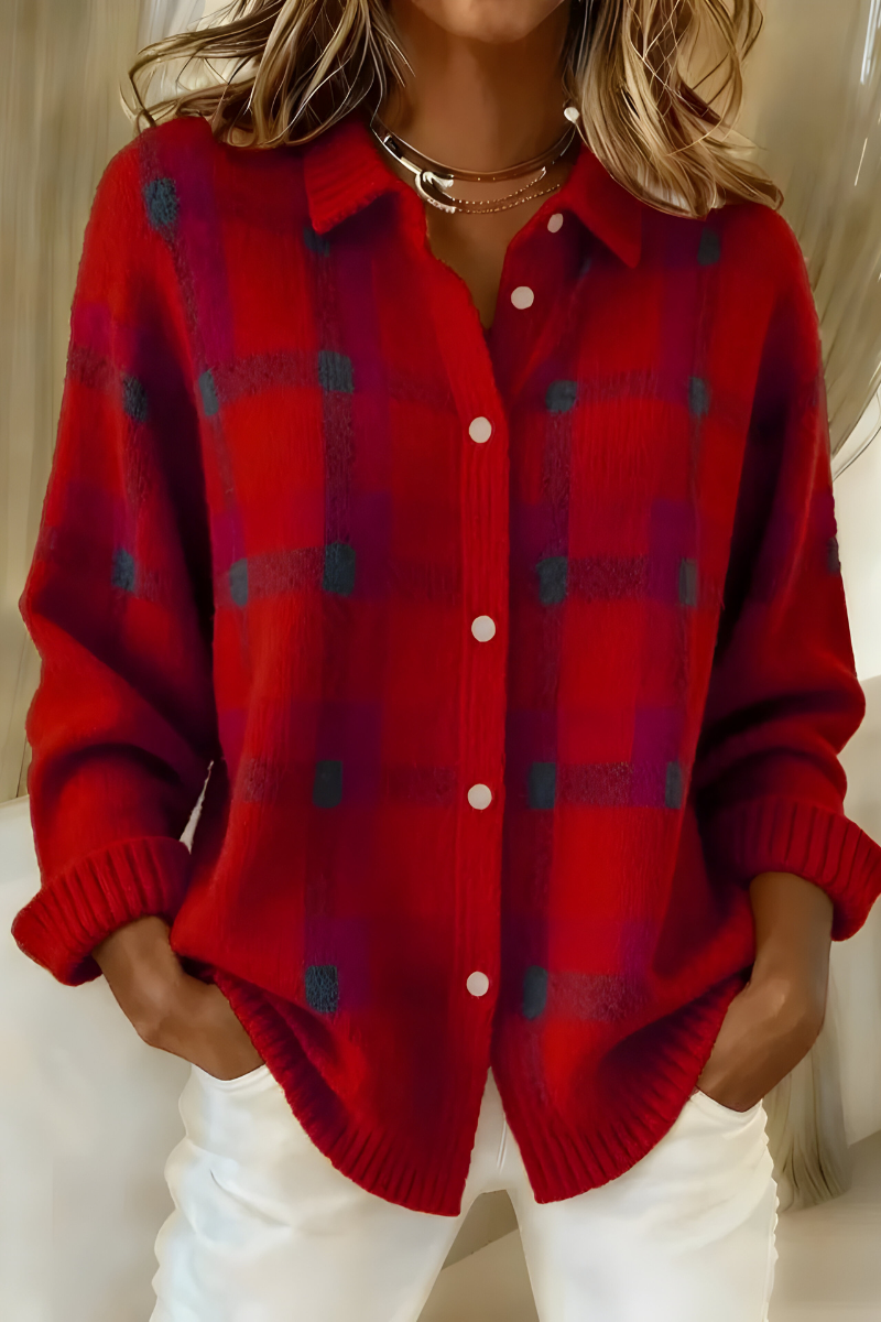 Anna - Cozy Checked Knit Cardigan