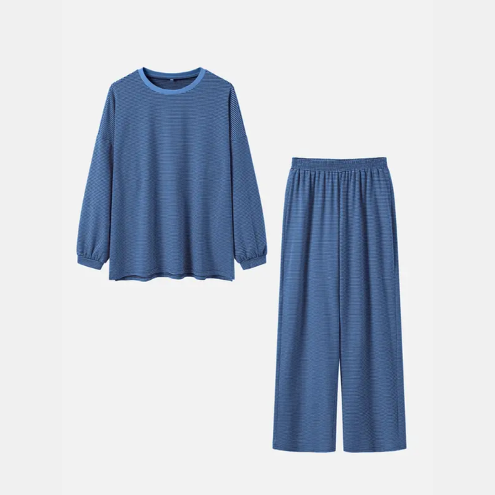 Striped Oversized Two-Piece Women's Pajama Set with Wide Leg
