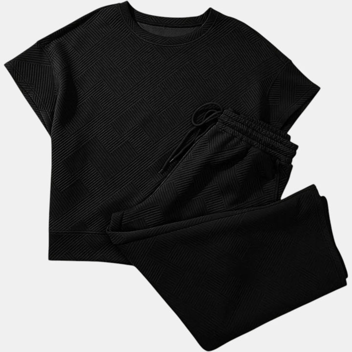 Women's Cropped Wide Leg Lounge Set with Textured Blouson Top