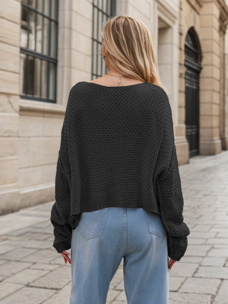 Eloise Women's Scoop Crew Neck Cable Waffle Knit Sweater