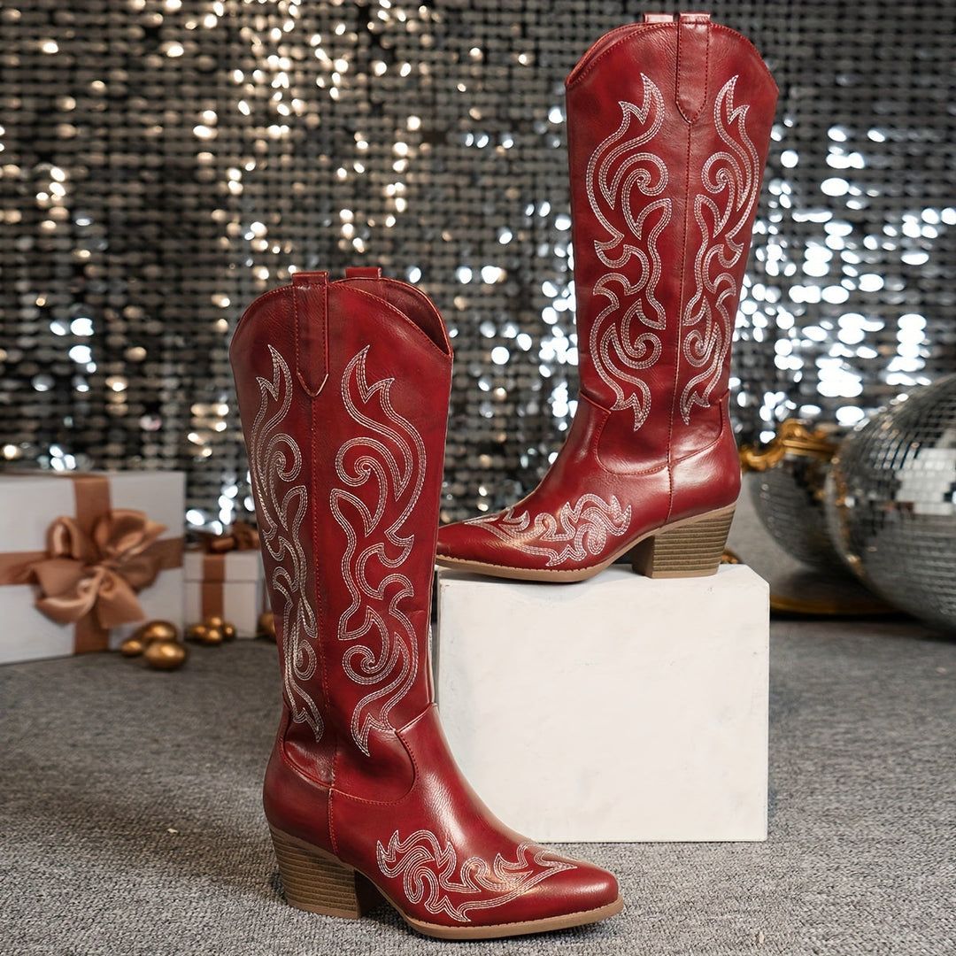 Merle | Women's Embroidered Knee-High Western Boots with Block Heel