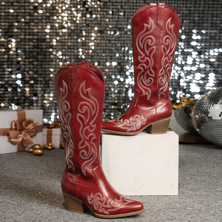Merle | Women's Embroidered Knee-High Western Boots with Block Heel