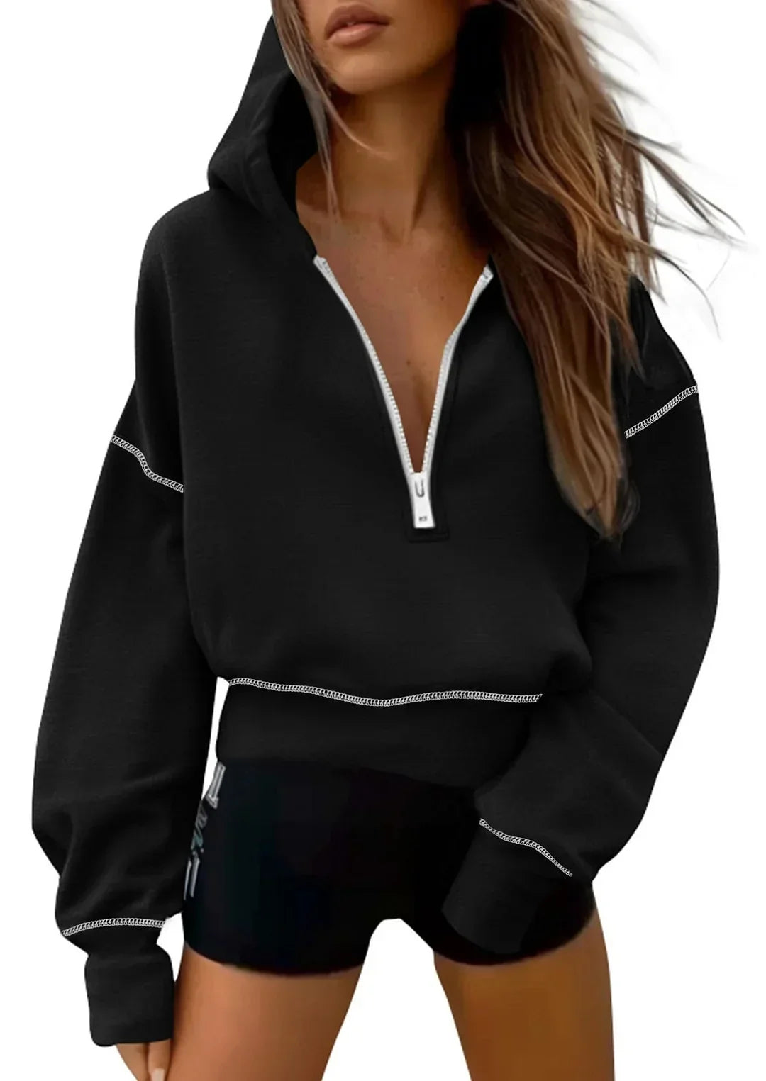 Ursula | Women's Cropped Half-Zip Hoodie with Contrast Trim