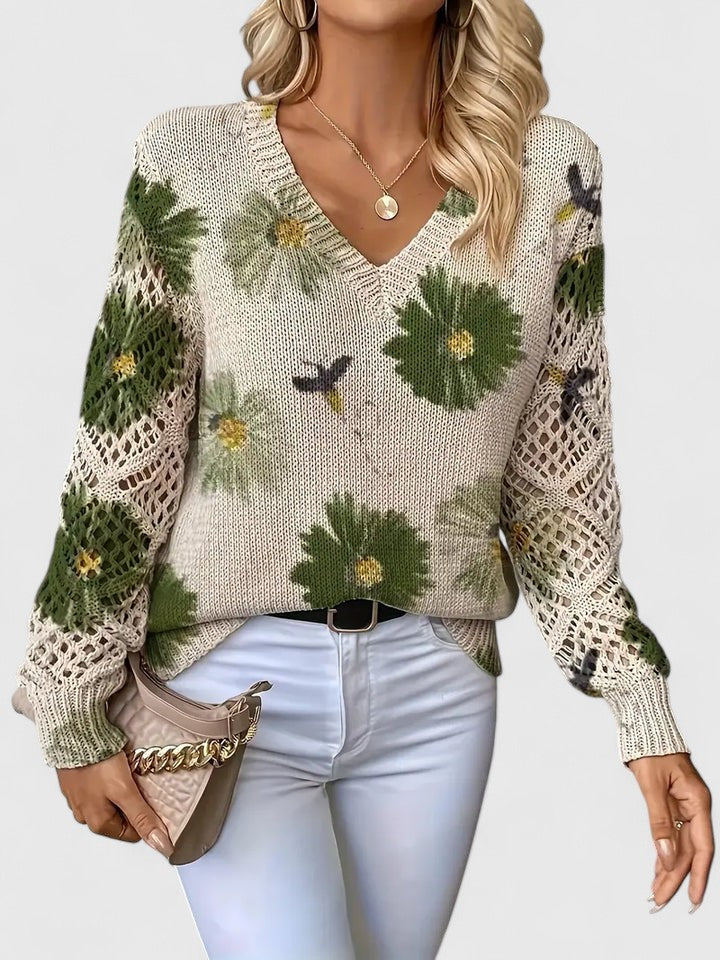 Charlie | Women's Floral Knit Sweater with Elegant V-Neck Design