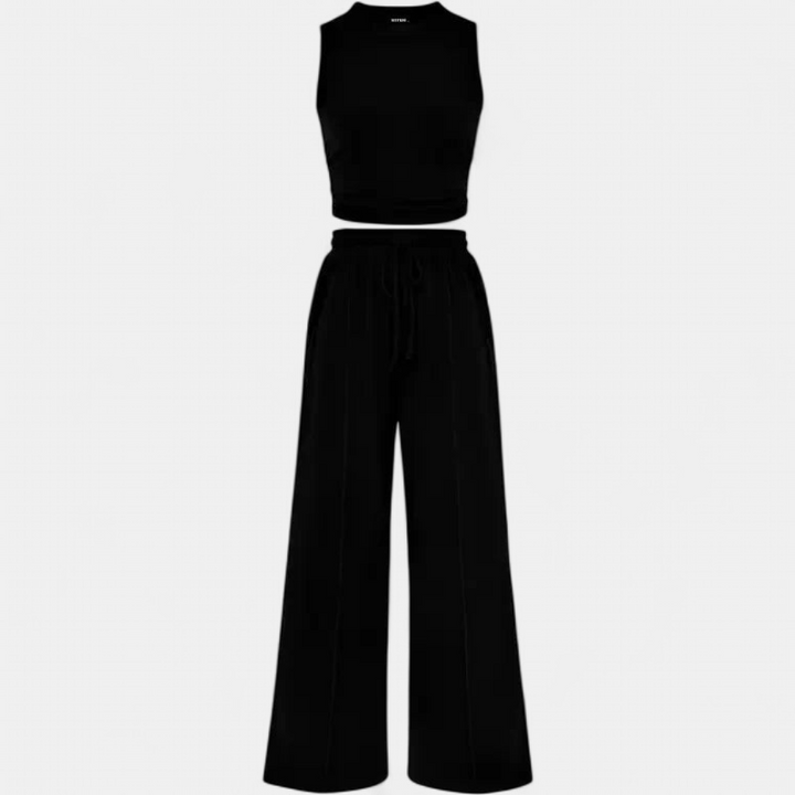 YUMI | Relaxed Wide Leg Pants and Cropped Top Lounge Ensemble