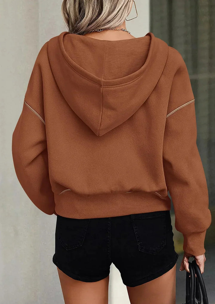 Ursula | Women's Cropped Half-Zip Hoodie with Contrast Trim