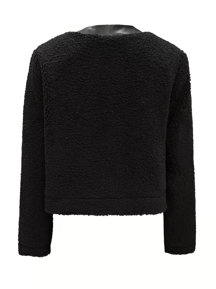 Rowena | Women's Boucle Teddy Jacket with Faux Leather Accents
