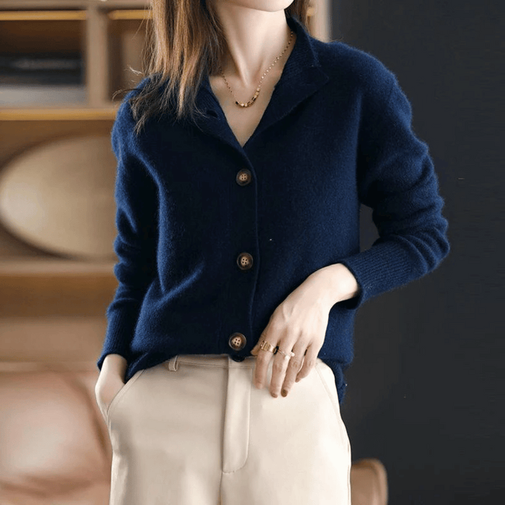 Celeste | Women's Soft Knit High Neck Cardigan with Bold Button Details