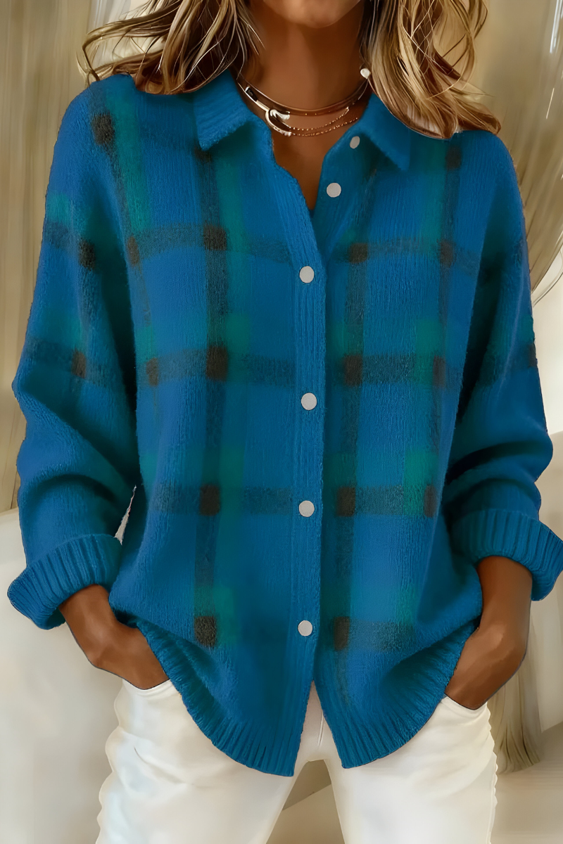 Anna - Cozy Checked Knit Cardigan