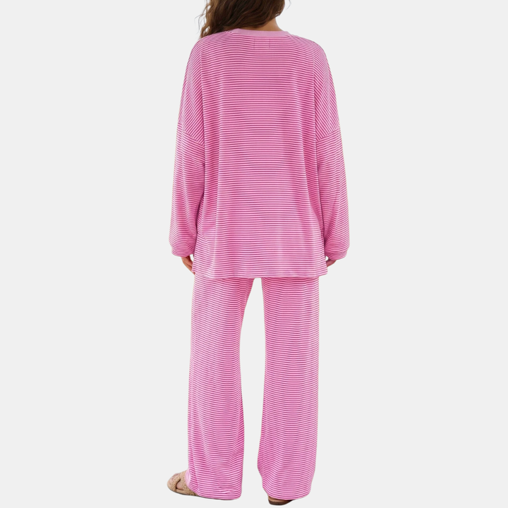 Striped Oversized Two-Piece Women's Pajama Set with Wide Leg